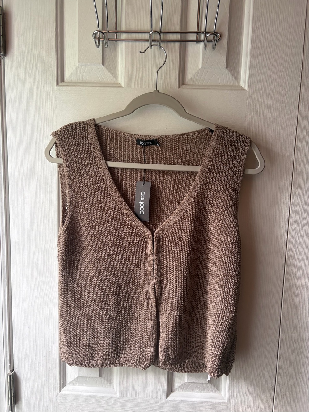 Boohoo Taupe Knit Button-Front Vest
